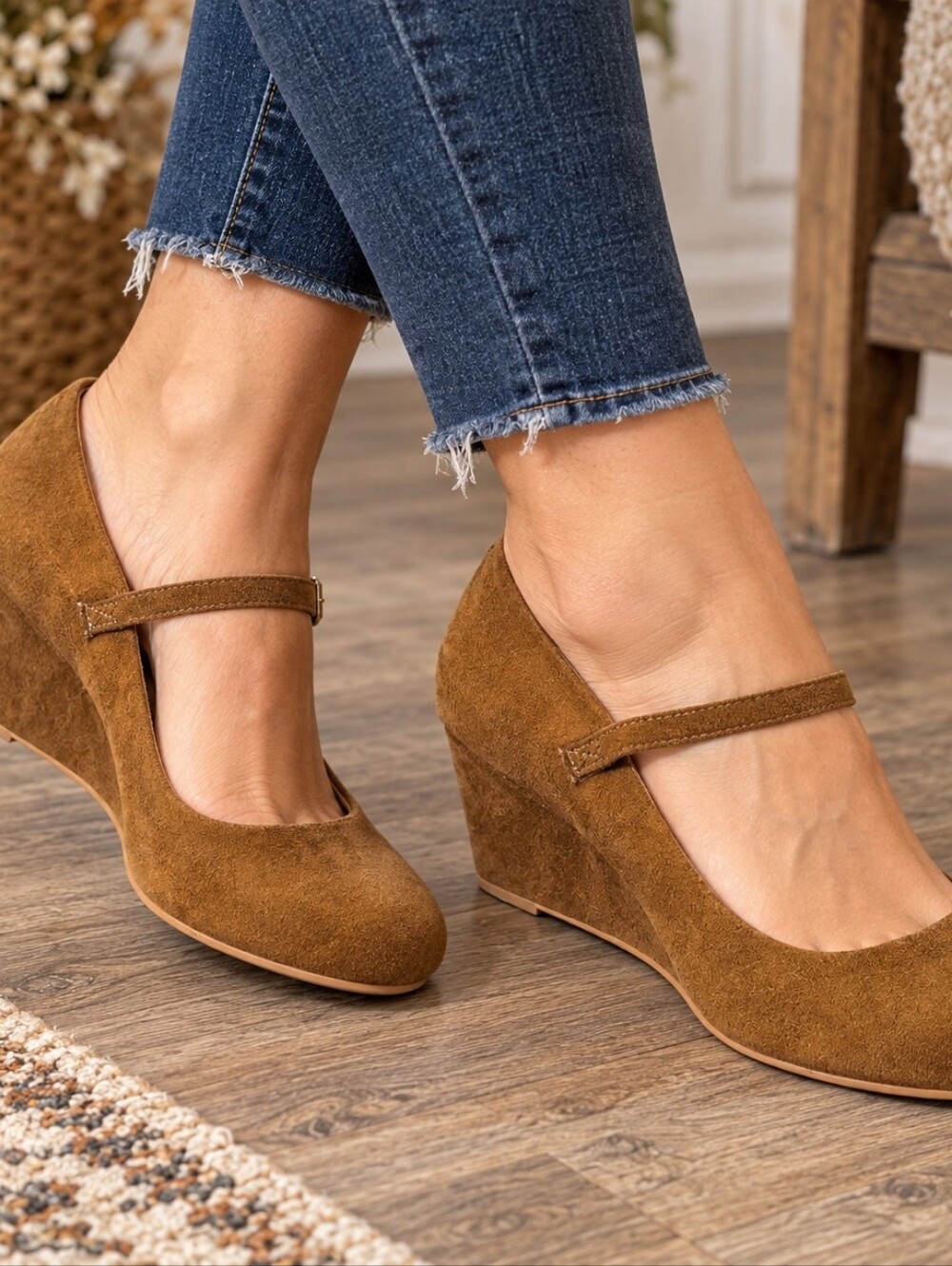 Luoika brown suede‎ wedge heels size 10.5 women's
